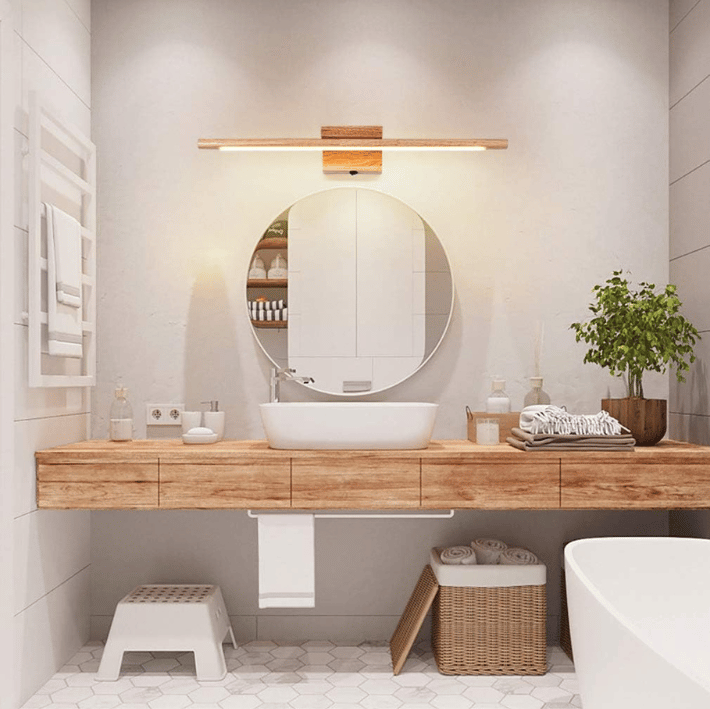 LUCID - Applique murale LED étanche IP54 en bois, éclairage moderne pour salle de bain