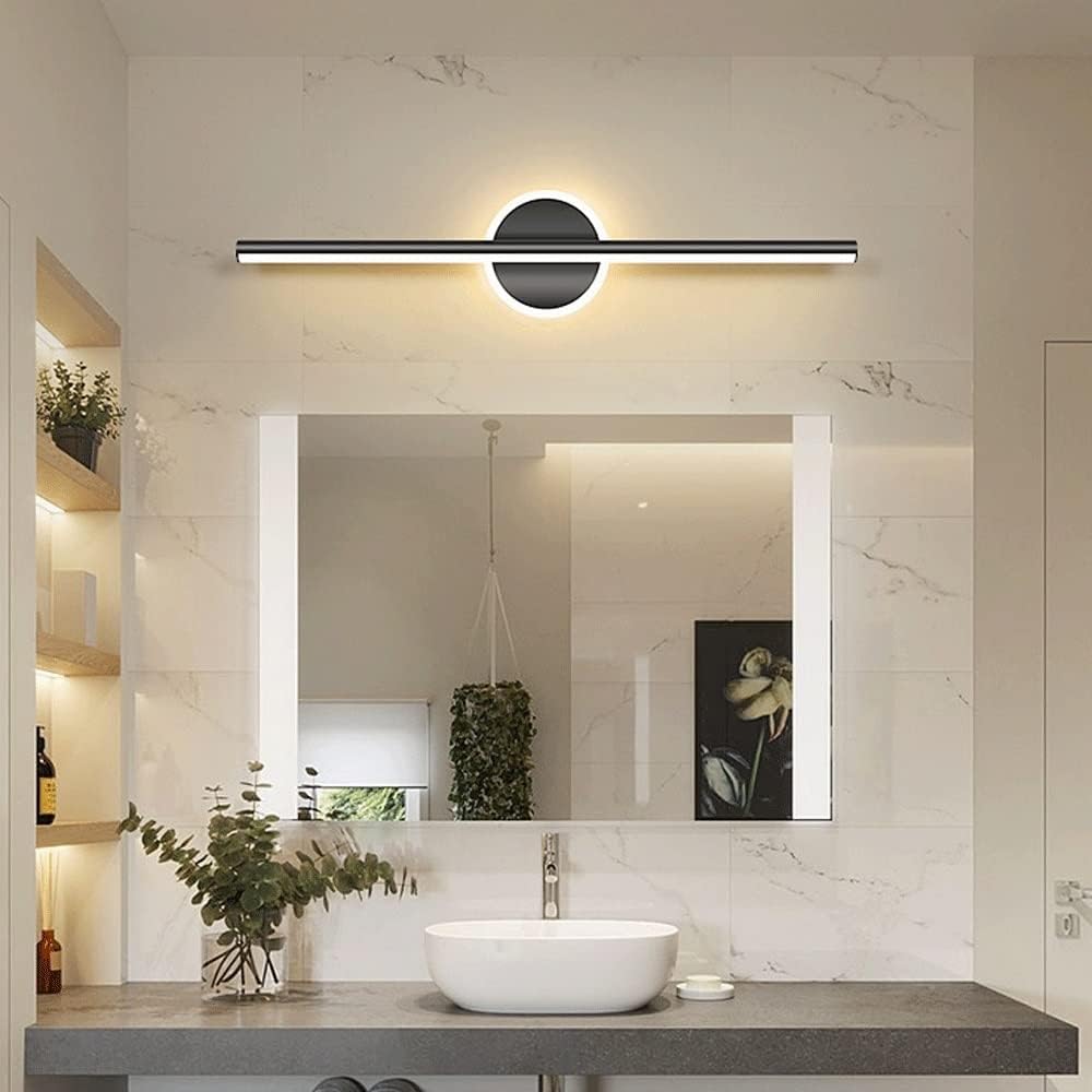 AQUALYN - Applique murale LED étanche IP54 pour salle de bain, linéaire moderne avec base circulaire, éclairage minimaliste pour miroir