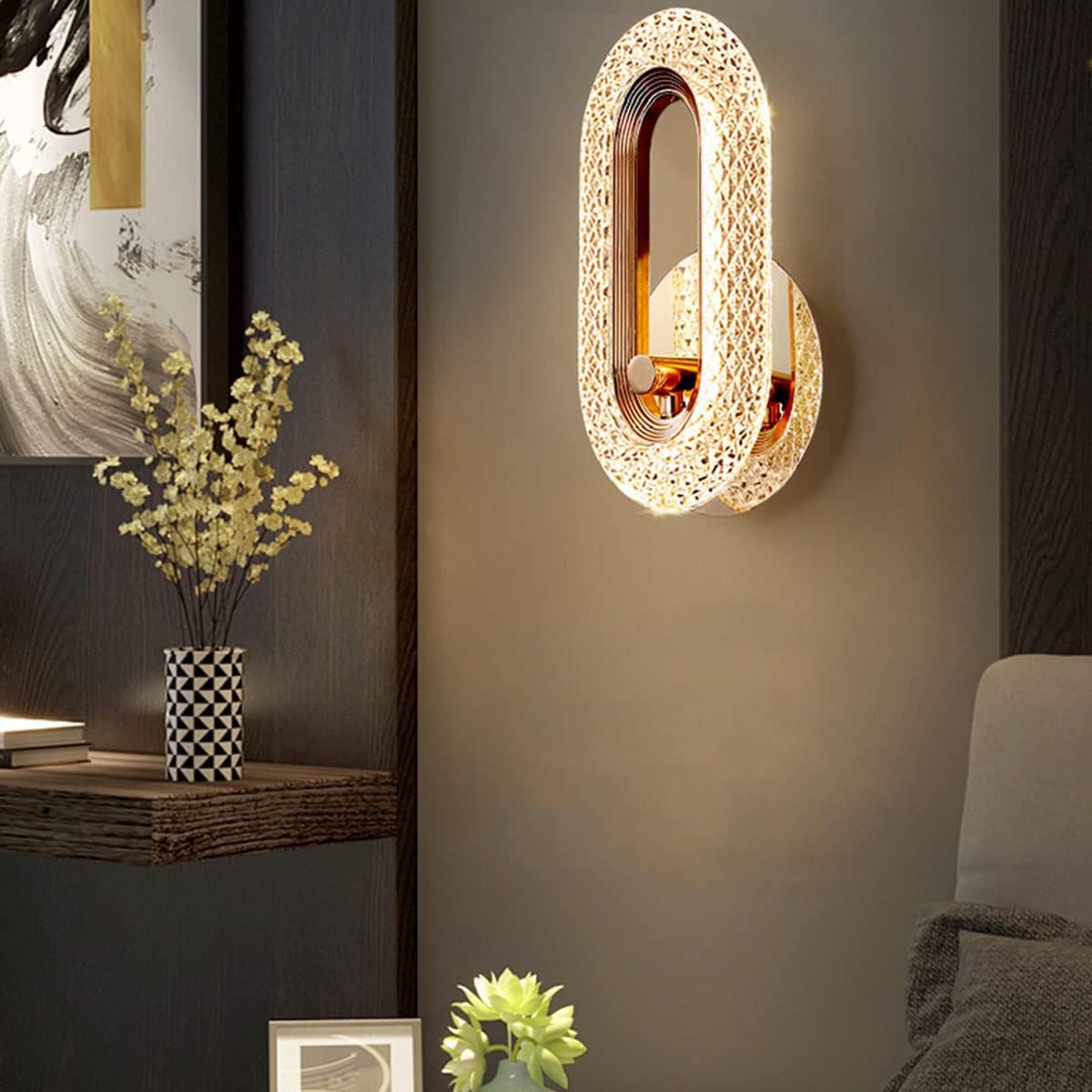 VORYNIS - Applique Murale Salon LED en cristal acrylique, design ovale creux lumineux