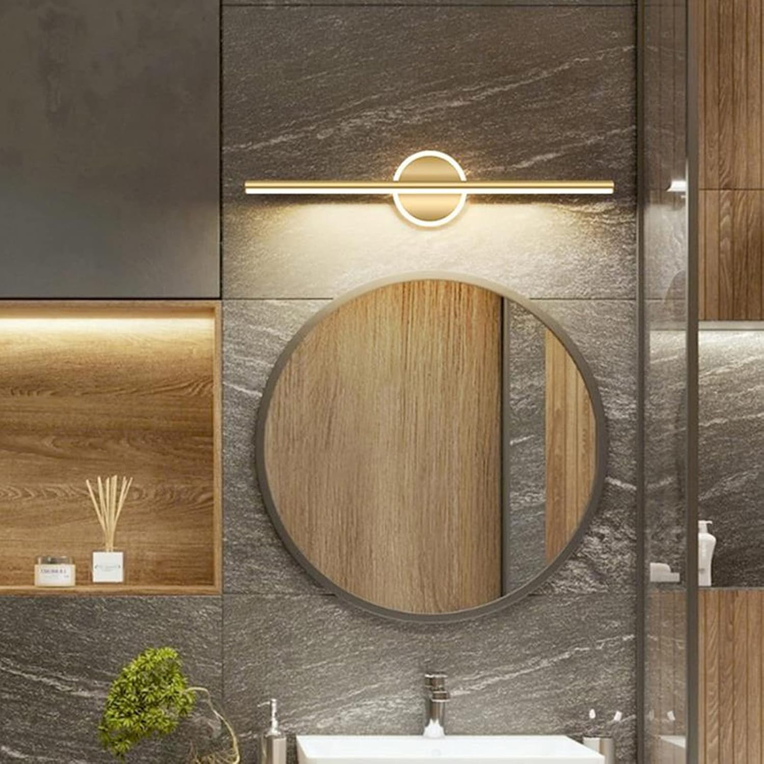 AQUALYN - Applique murale LED étanche IP54 pour salle de bain, linéaire moderne avec base circulaire, éclairage minimaliste pour miroir