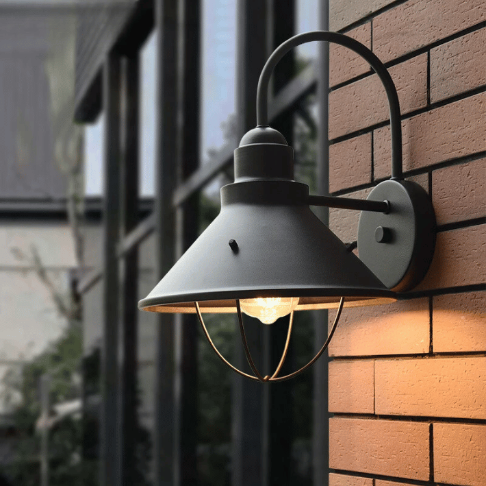 LYVORIA - Applique murale extérieure LED industrielle étanche IP54, éclairage conique avec cage protectrice pour jardin et terrasse