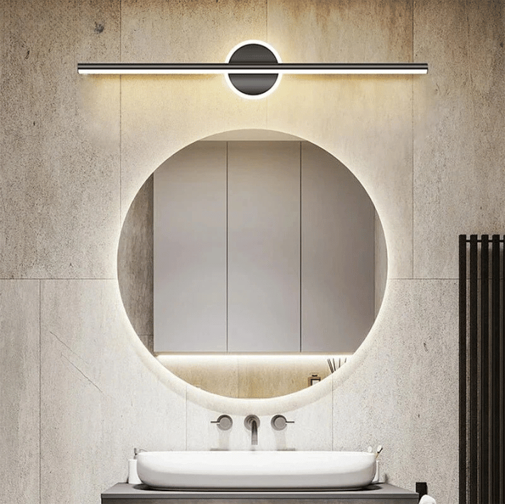 AQUALYN - Applique murale LED étanche IP54 pour salle de bain, linéaire moderne avec base circulaire, éclairage minimaliste pour miroir