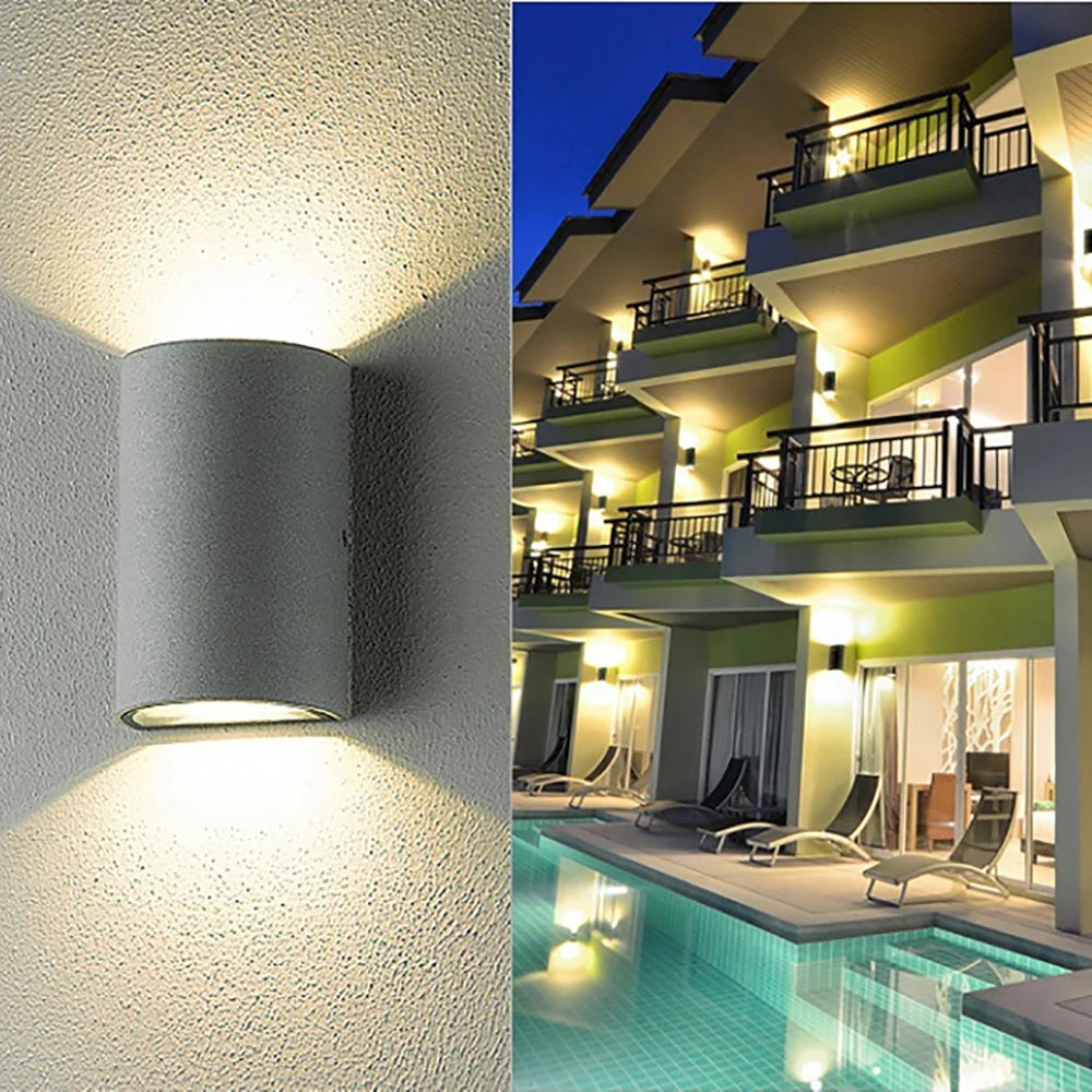 SOLVETH - Applique murale extérieure cylindrique en aluminium étanche, double éclairage LED pour façades ou terrasses