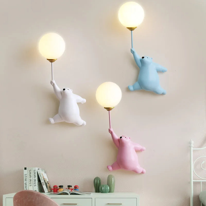 ORSALIS - Applique murale Chambre Enfant en forme d'ours suspendue, lumière douce LED, design ludique et décoratif