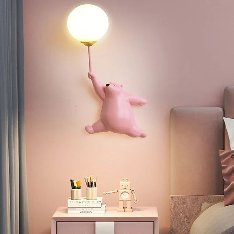 ORSALIS - Applique murale Chambre Enfant en forme d'ours suspendue, lumière douce LED, design ludique et décoratif