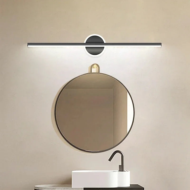 AQUALYN - Applique murale LED étanche IP54 pour salle de bain, linéaire moderne avec base circulaire, éclairage minimaliste pour miroir