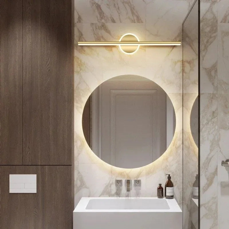 AQUALYN - Applique murale LED étanche IP54 pour salle de bain, linéaire moderne avec base circulaire, éclairage minimaliste pour miroir